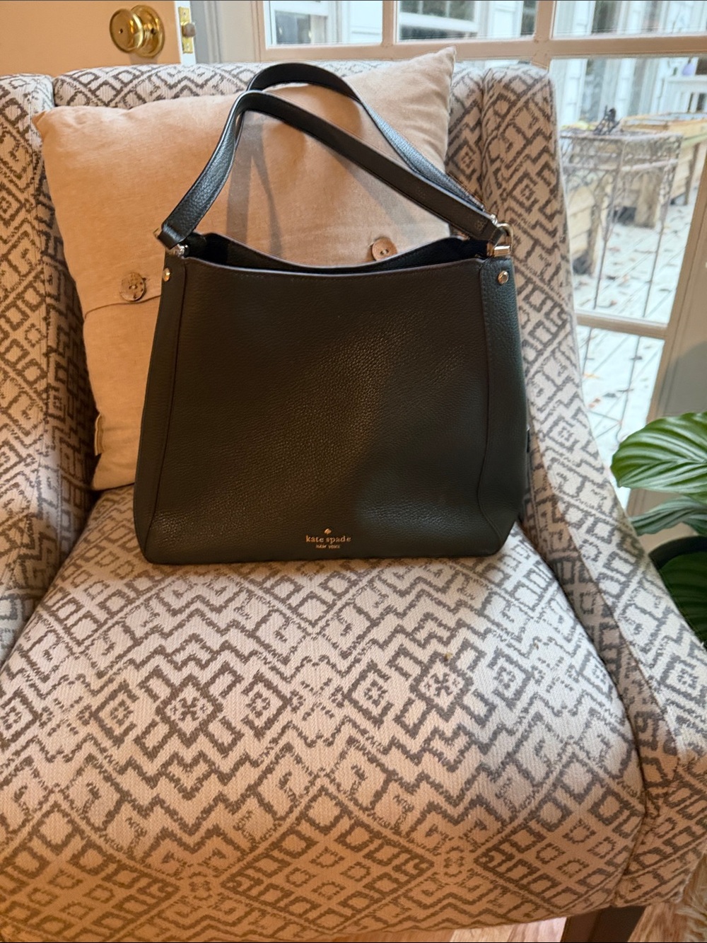 kate spade dark green pebbled leather shoulder bag
